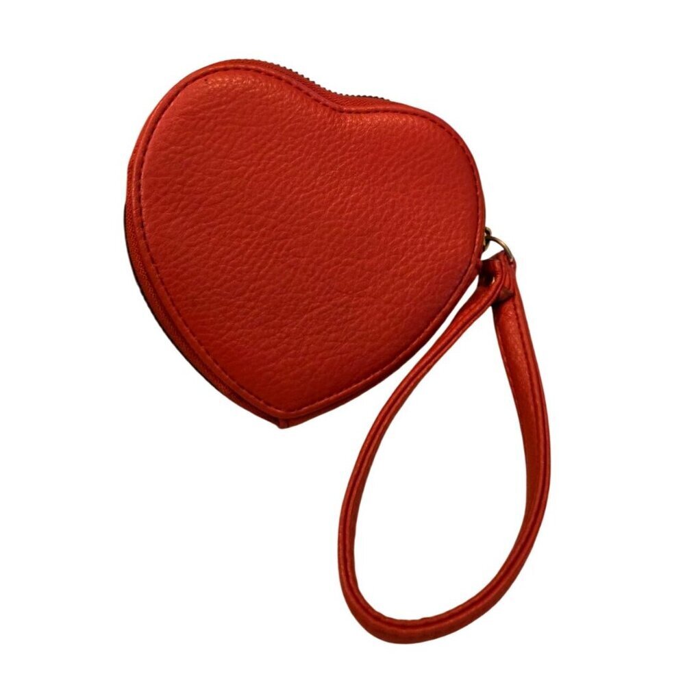 Juicy Couture Red Heart Wristlet Coin Purse Zip Around 5"x4.5" Faux Leather - Picture 2 of 7